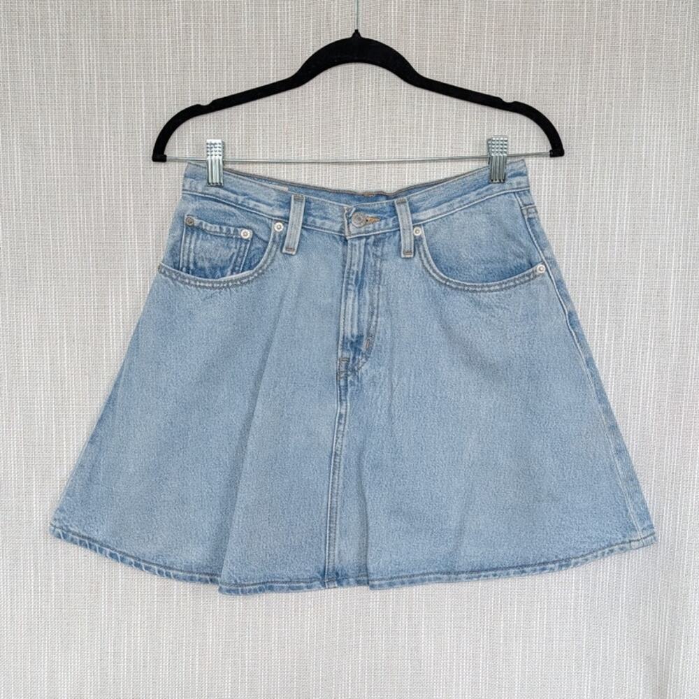 Levi's Denim Flounce Mini Skirt Womens 27/S Blue High-rise A-line - Picture 2 of 8